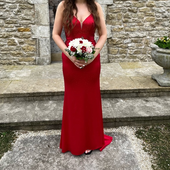 Camille La Vie Red Sparkly Prom Dress - Picture 1 of 7